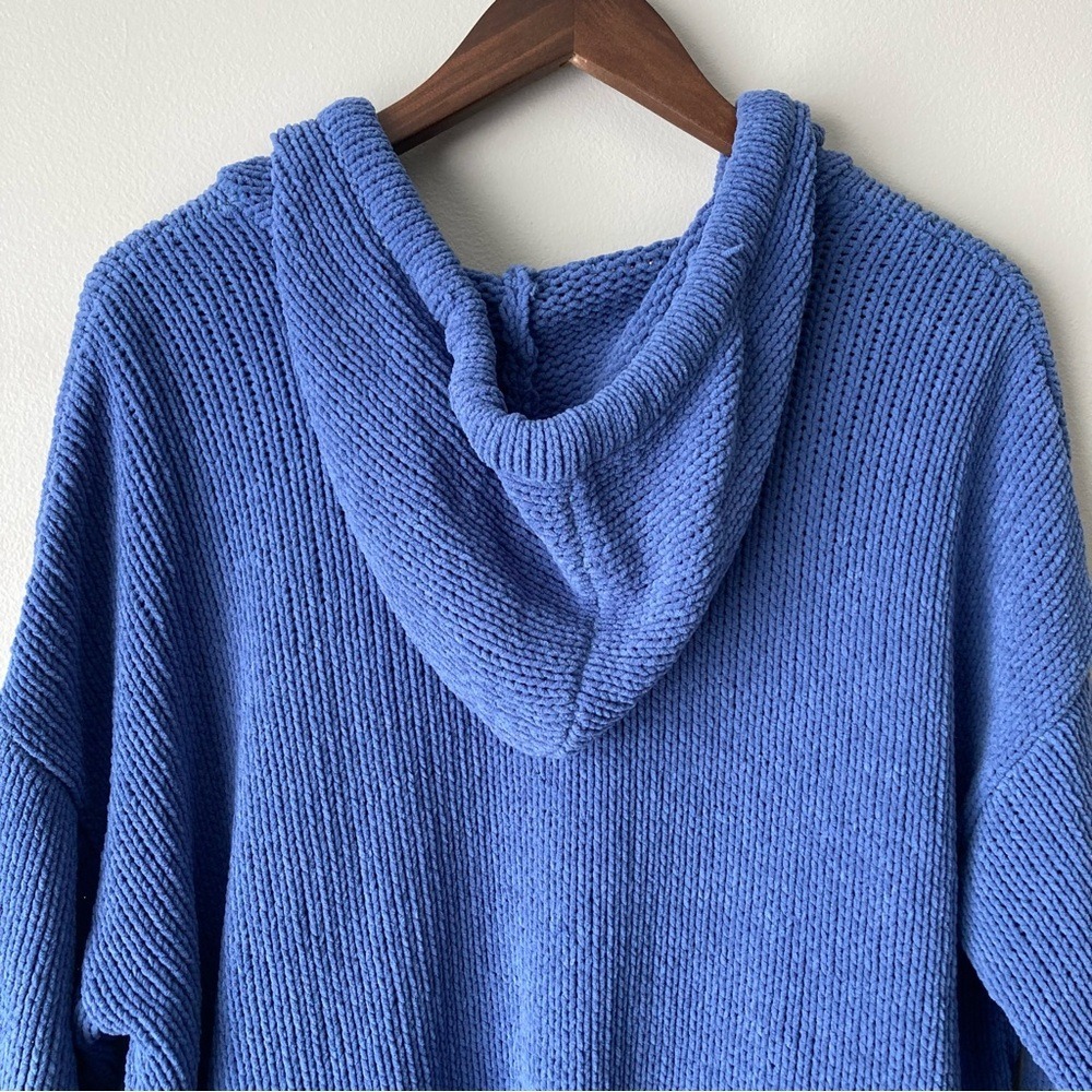Aerie Chenille Oversized Hoodie Sweater Blue V-Neck Side Slit XS/S - Picture 5 of 12